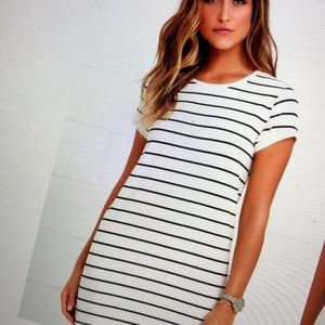 LULU’s black and white striped shirt dress!